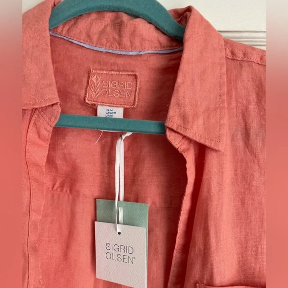 NWT Sigrid Olsen Linen Button down blouse - Picture 2 of 4
